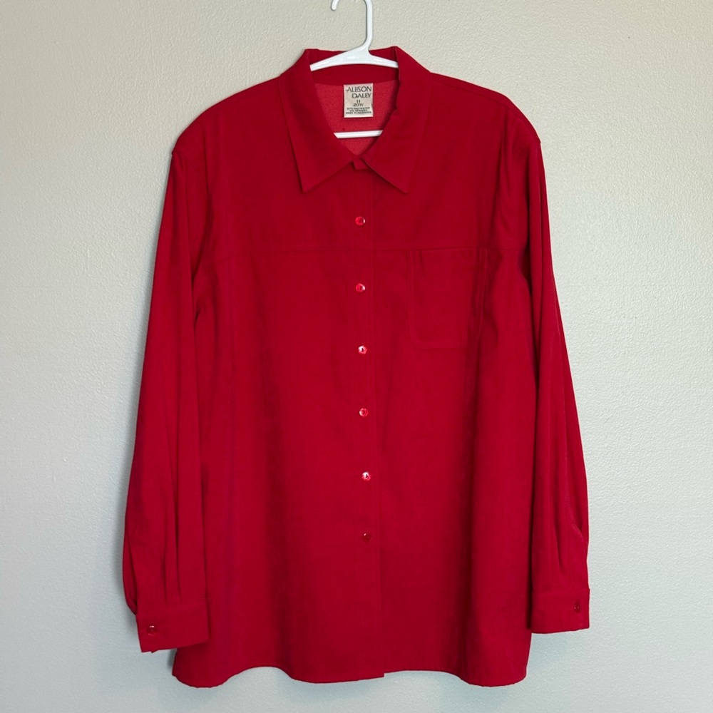 Vintage Allison Daley Womens Size 20W  Red Long Sleeve Button Up Collared